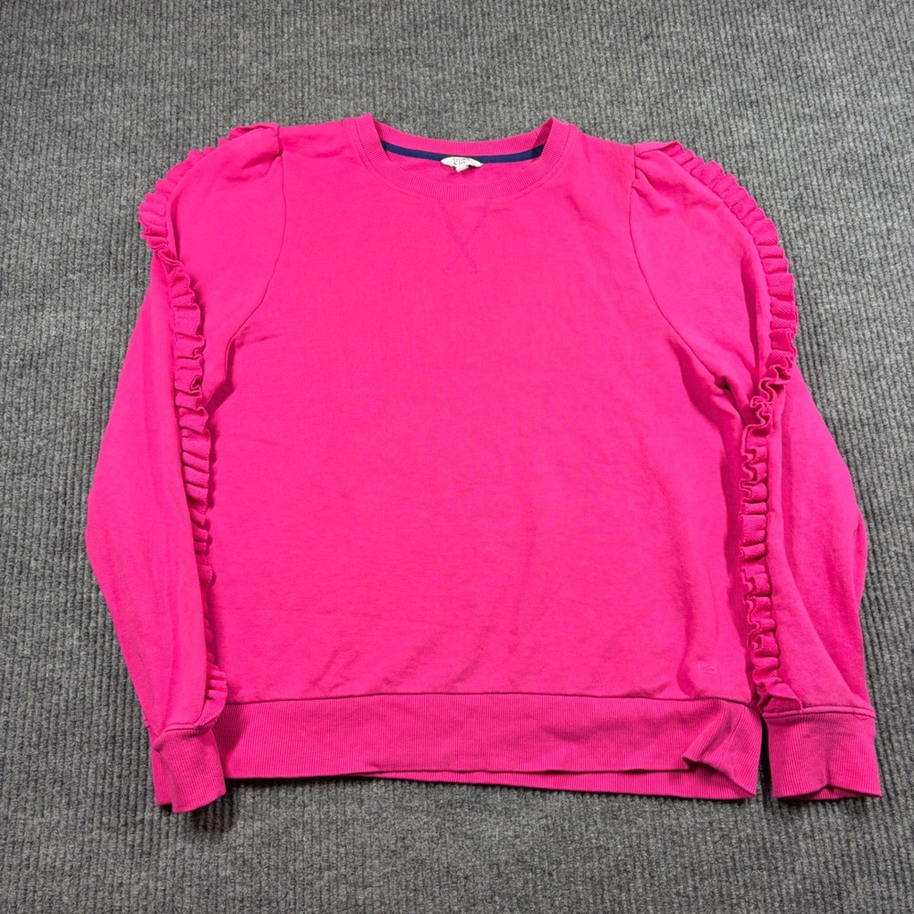 Crown & Ivy Shirt Womens L Hot Pink Ruffle Sleeve Sweatshirt Crewneck